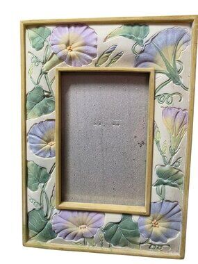 Vintage Ceramic Morning Glory Flowers Picture Frame